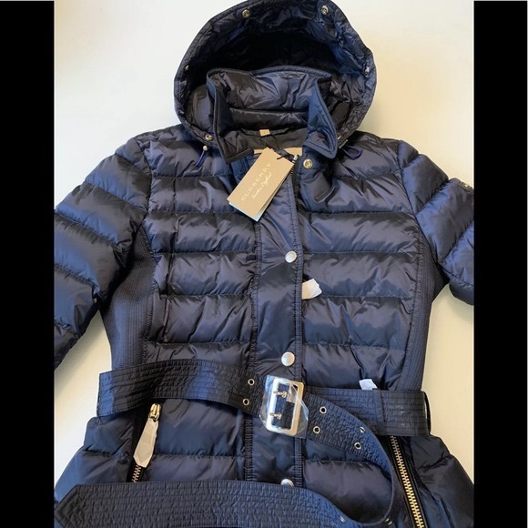 Burberry Navy Ashmoore quilted Goose Down Hoodie Coat size Large - Picture 8 of 13